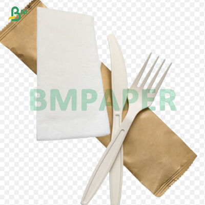 খাদ্য সুরক্ষিত পলি লেপযুক্ত ক্রাফ্ট 40gsm বেস + 9gsm পিই ফিল্ম কটুলারি আবরণ কাগজ